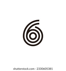 Number 6 circle, spiral geometric symbol simple logo vector