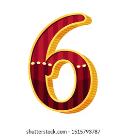 Number 6 in circus style. Vector illustration on a white background.