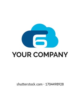 number 6 cloud modern logo vector