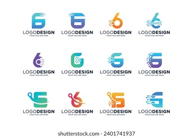 Número 6 colección de diseños de logotipo de conexión digital