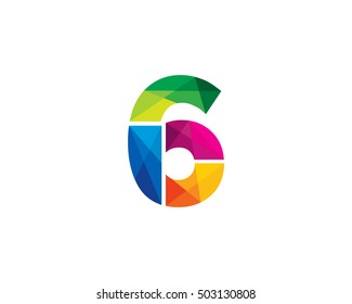 Number 6 Colorful Poly Overlay Logo Design Template Element
