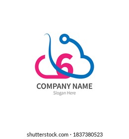 Number 6 combined with cloud technology icon logo illustration