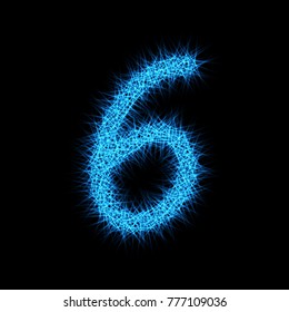 Number 6 composed from lights particles, isolated on black. Vector design.