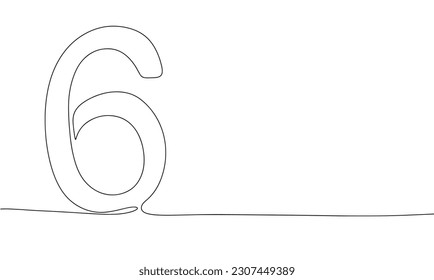 Número 6. Dibujo de línea uno continuo. Ilustración vectorial. Ilustración de línea simple.
