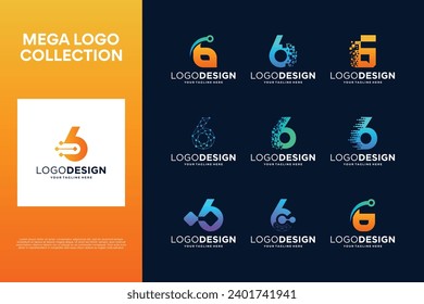 Number 6 creative logo design collection. Abstract symbol for digital technology