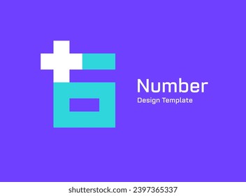 Number 6 cross plus medical logo icon design template elements