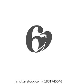 Number 6 and crow combination icon logo design vector