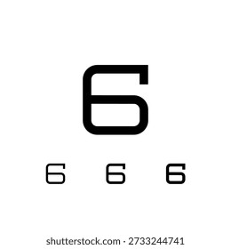 Number 6, digital numeral six, including set of four different cyber numbers, regular, medium, semi bold, vector illustration 10EPS