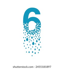 The number 6 dissolves into droplets. Drops of liquid fall out as precipitation. Destruction effect. Dispersion.