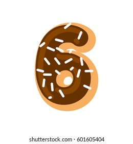 Number 6 donut. Doughnut font six. Sweet alphabet. candy lettering. food ABC sign
