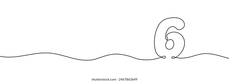 Number 6 is drawn by continuous line drawing. Editable line. Vector illustration
