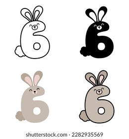 Nummer 6 im flachen Stil einzeln