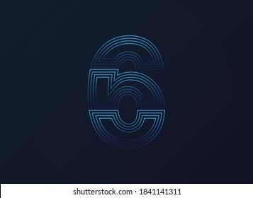 Number 6 font, digital technology design, network concept.  Vector illustration

