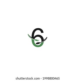 Number 6 with fork and spoon logo icon design vector illustration