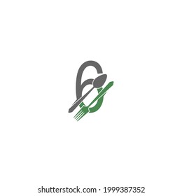 Number 6 with fork and spoon logo icon design vector illustration 