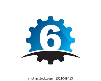 Number 6 gear technology logo or symbol template design
