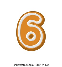 Number 6 Gingerbread font. Peppermint honey-cake ABC six. Cookies alphabet. Lettering biscuit