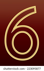 Number 6 from gold alphabet on dark red background : logo vector
