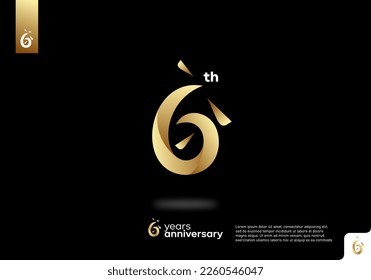 Number 6 gold logo icon design, 6th birthday logo number, 6th anniversary.
