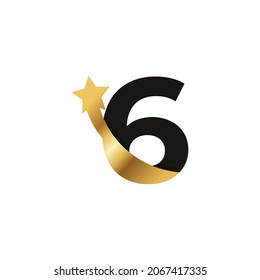 Number 6 Golden Star Logo Icon Symbol Template Element