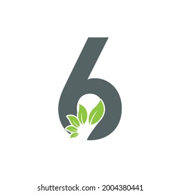 Number 6 Green Leaf Style logo or symbol template design