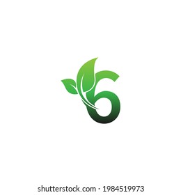 Number 6 with green leafs icon logo design template illustration vector