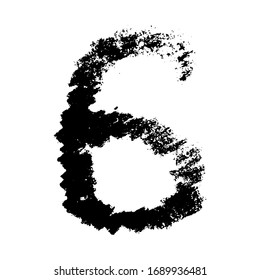 The number 6. Grunge ink alphabet, isolated on white background. Hand drawn with ink. Vector illustration.