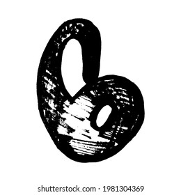 The number 6. Grunge ink, isolated on white background. Hand drawn with ink. Vector illustration.