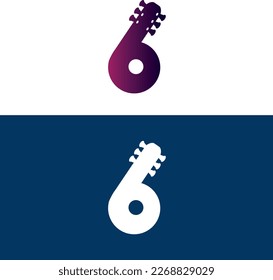 Number 6 Guitar Modern Logo Vector