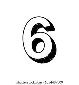 Number 6 hand-drawn font alphabet. Vector illustration of Arabic numerals number 6. Hand-drawn black and white number 6 typographic symbol. Can be used as a logo, icon