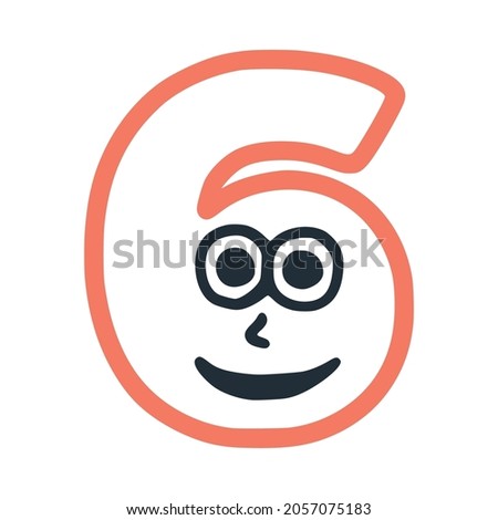 Number 6 happy eccentric smiling character, smiley face vector clip art
