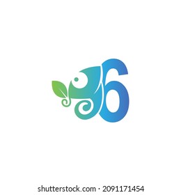 Number 6 icon with chameleon logo  design template vector