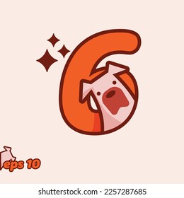 Icono número 6 con perro. Diseño plano. Ilustración vectorial.