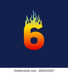 Number 6 icon with fire flames in a vibrant gradient color. Numeric logo burning with fast flame effect.