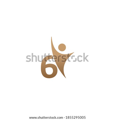 Number 6  icon logo with abstrac sucsess man in front, alphabet logo icon creative design illustration