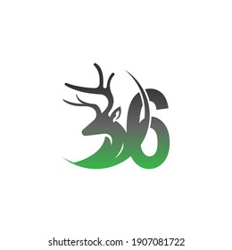 Number 6 icon logo with deer illustration design vector