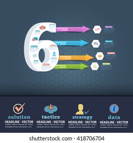 Number 6 Infographics Design and Multicolored Arrows
