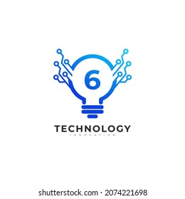 Number 6 Inside Lamp Bulb Technology Innovation Logo Design Template Element