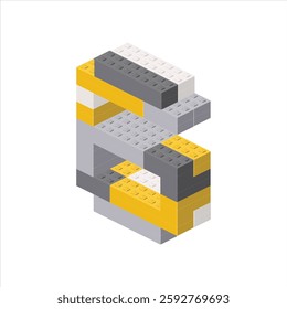 Number 6 in isometric view assembled from plastic blocks. Vector
