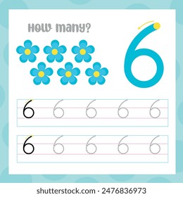 Number 6 - learning to draw numbers activity sheet