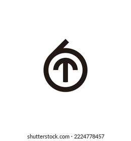 Number 6 letter T, circle geometric symbol simple logo vector