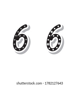 Number 6 with light bulbs, on and off neon font