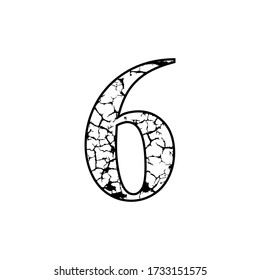 number 6 with lightning motif, cracked logo number effect