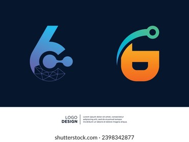 Nummer 6 Logo-Designkollektion. Abstraktes Symbol für digitale Technologie.