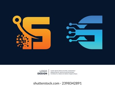 Number 6 logo design collection. Abstract symbol for digital technology.