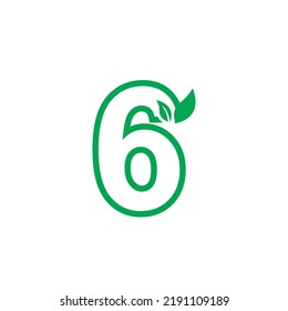 number 6 logo design with the concept of nature. number 6 logo with leaf decoration. suitable for health logo, nature logo, business, product, company, etc