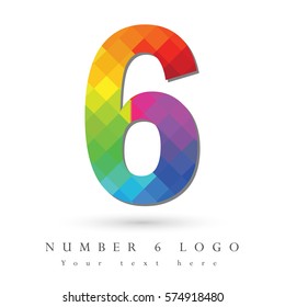 Number 6 Logo Design Concept in Rainbow Mosaic Pattern Fill and White Background