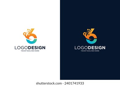 Diseño del logotipo número 6 para el símbolo de tecnología digital.