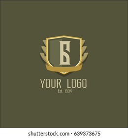 Number 6 logo design. Luxury shield crown brand concept. Classic emblem sign.