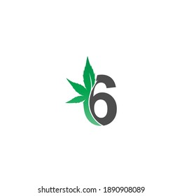 Number 6 logo icon with cannabis leaf design vector illustration